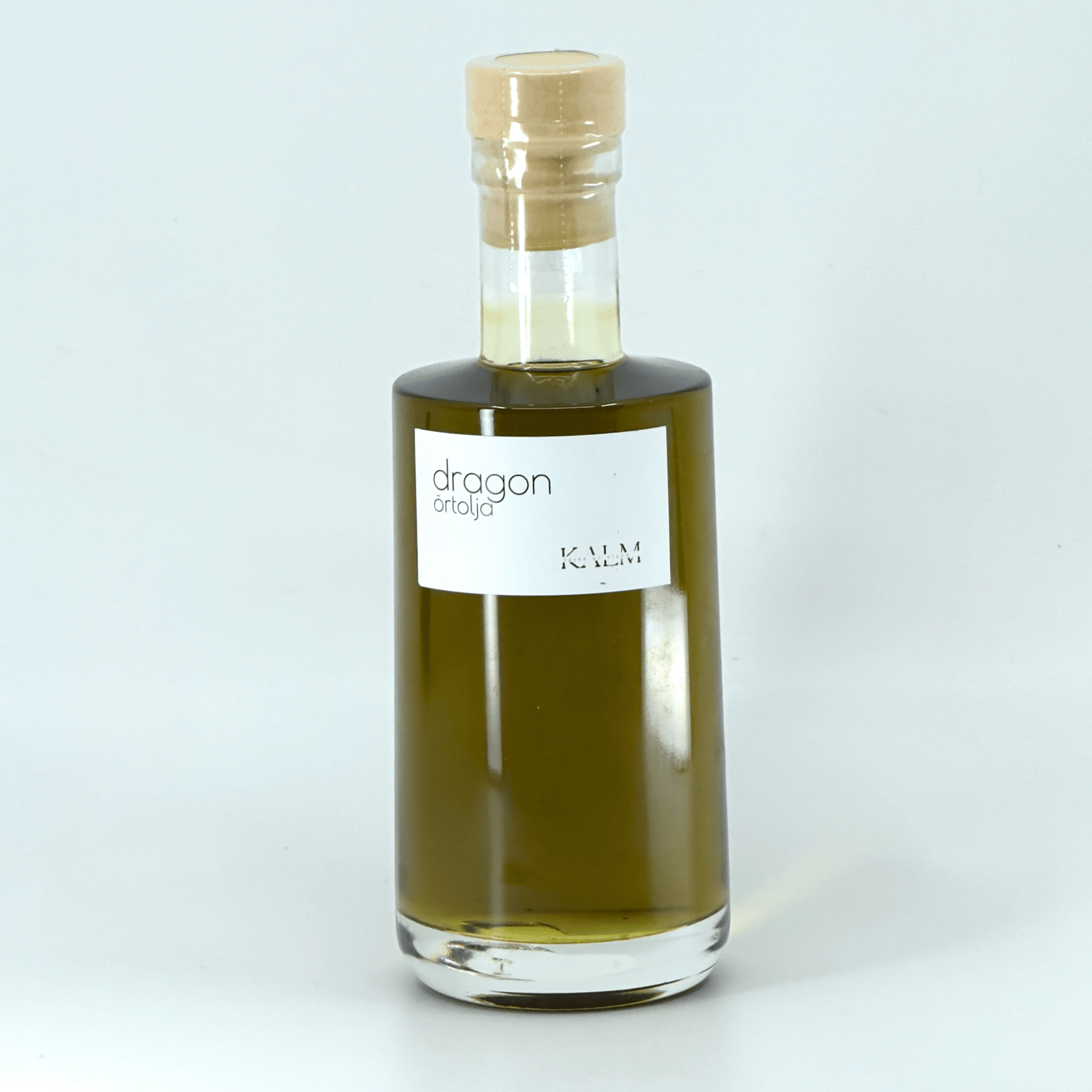 Glasflaska med örtolja. Smaksatt med dragon från Öland 200 ml