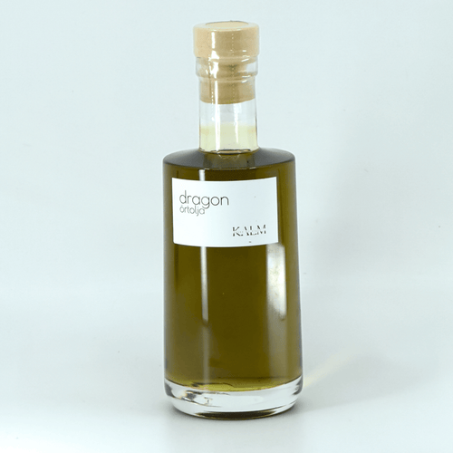 Glasflaska med örtolja. Smaksatt med dragon från Öland 200 ml