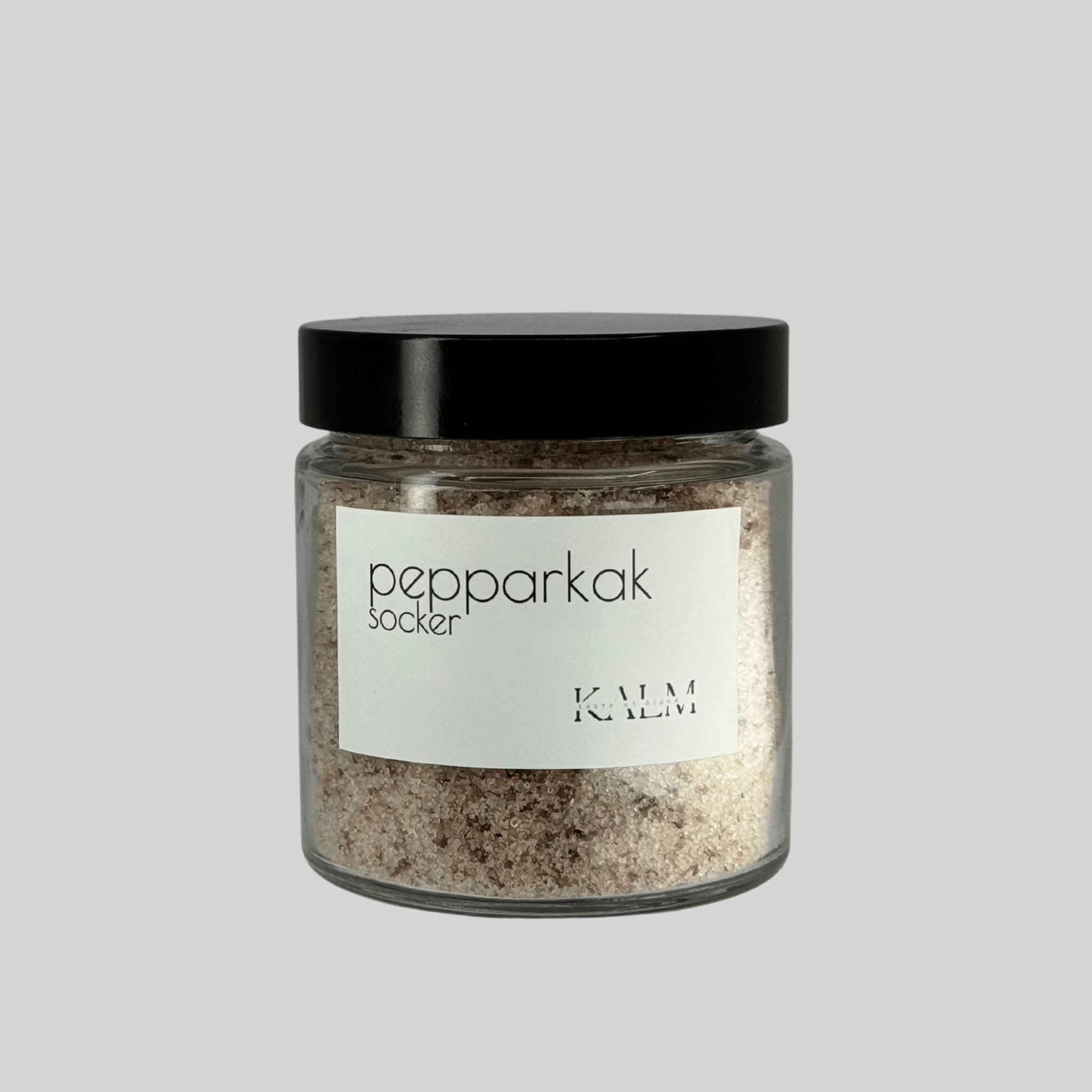 burk med Pepparkakssocker från Kalm Taste – handgjort smaksatt socker med klassiska julkryddor, perfekt till bakverk, pannkakor och varm choklad