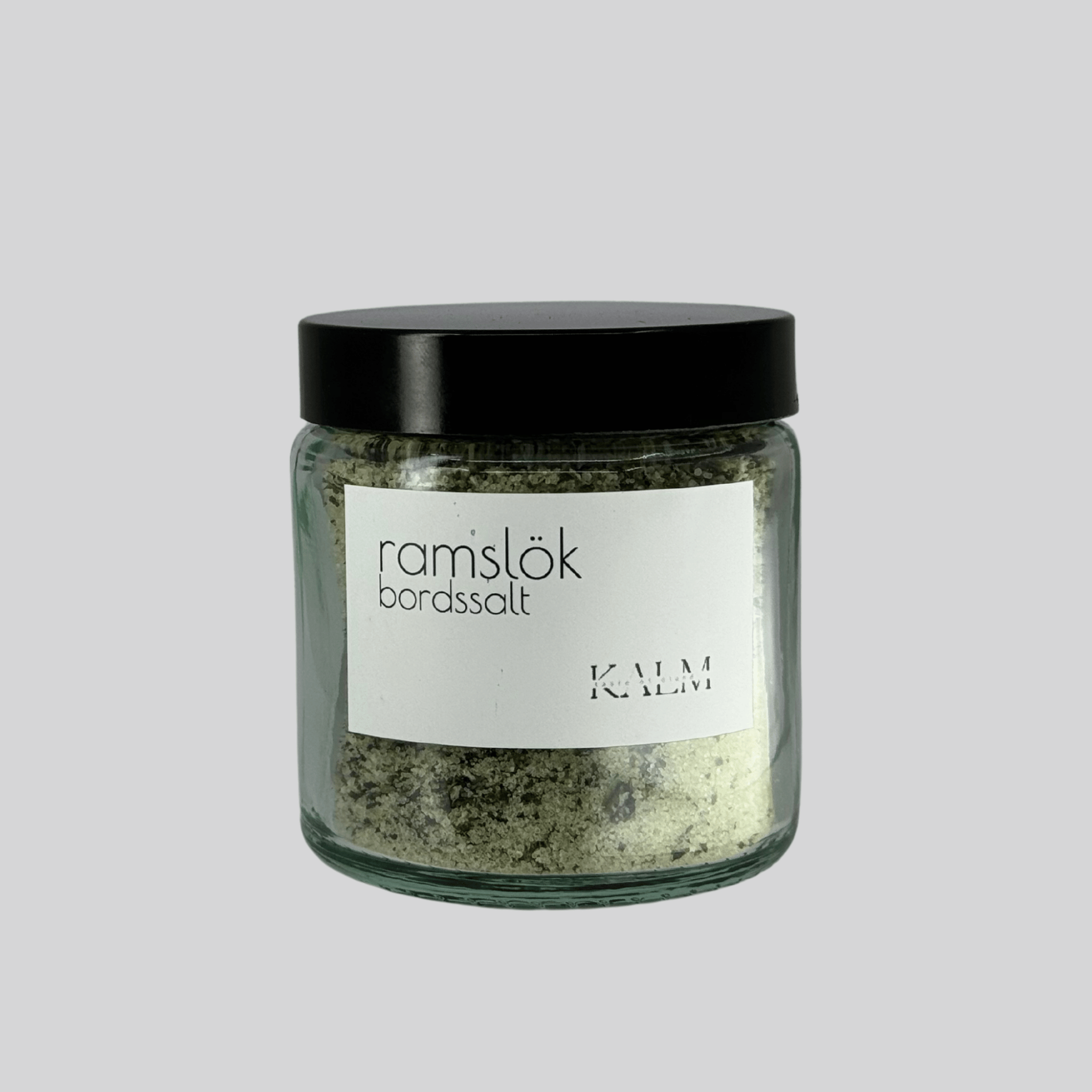 Burk med Ramslök bordssalt från Kalm Taste – handgjort örtsalt med 50% vildplockad ramslök, perfekt till potatis, grönsaker och grillade rätter